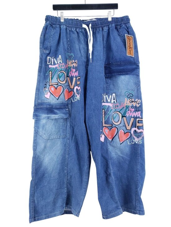 Spoon Jeans Denim - Spoon Jeans Womens Size X Graphic Denim Cargo Pants With Drawstring